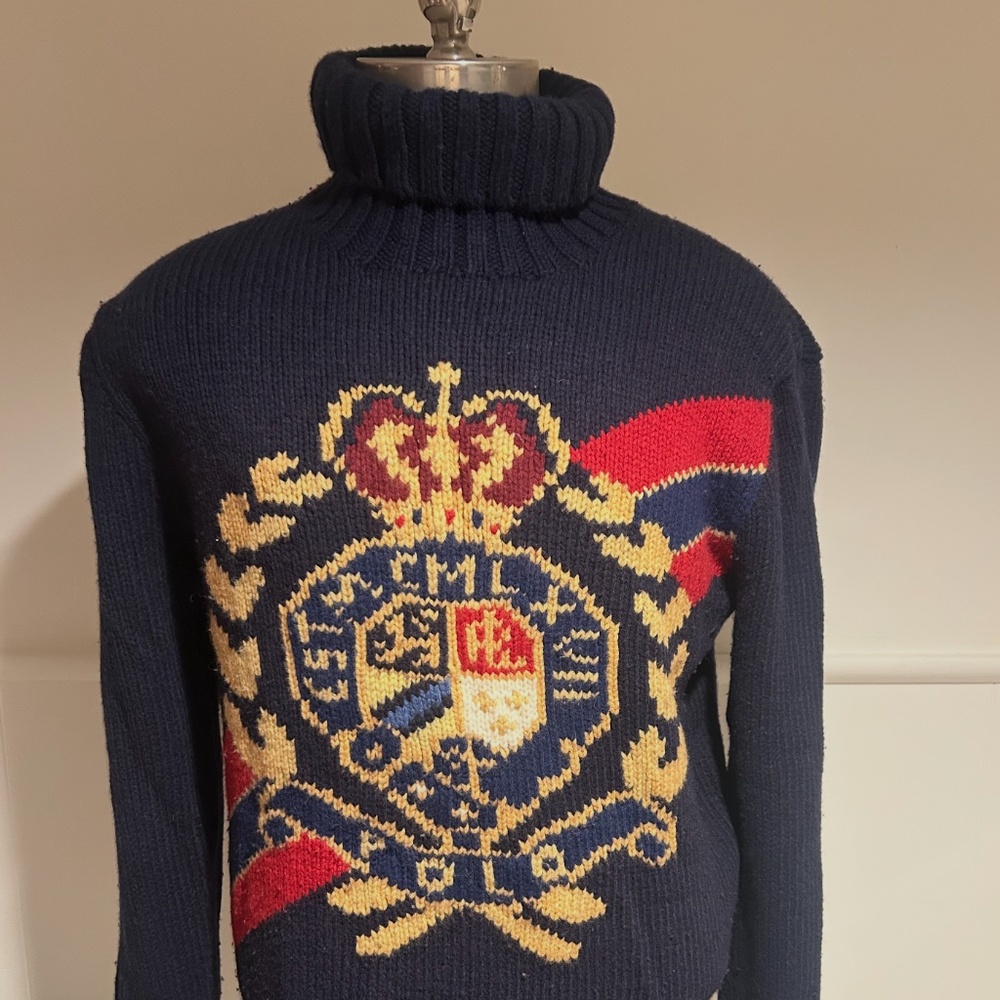 POLO RALPH LAURE HAND KNIT RETRO TURTLE NECK CREST SWEATER